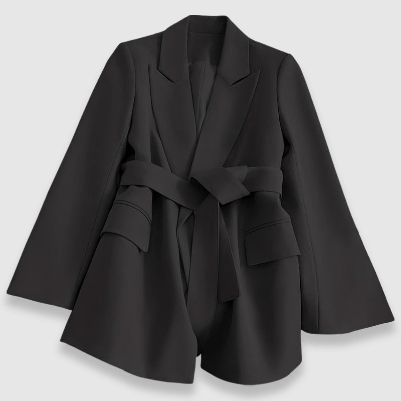 Lumina Wear Valentina women's tailored blazer with belt and elegant lapel, stylish professional blazer for women.