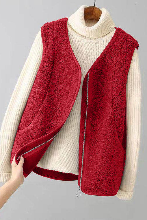 Valentina cozy textured fuzzy vest with zipper closure by Lumina Wear, featuring a warm, stylish design and soft fabric.