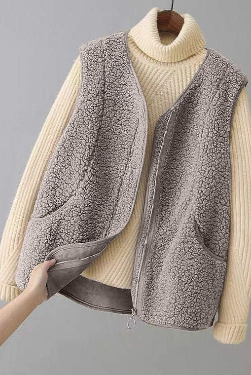 Lumina Wear Valentina fuzzy vest with textured fabric and zipper closure, cozy and stylish for casual wear.