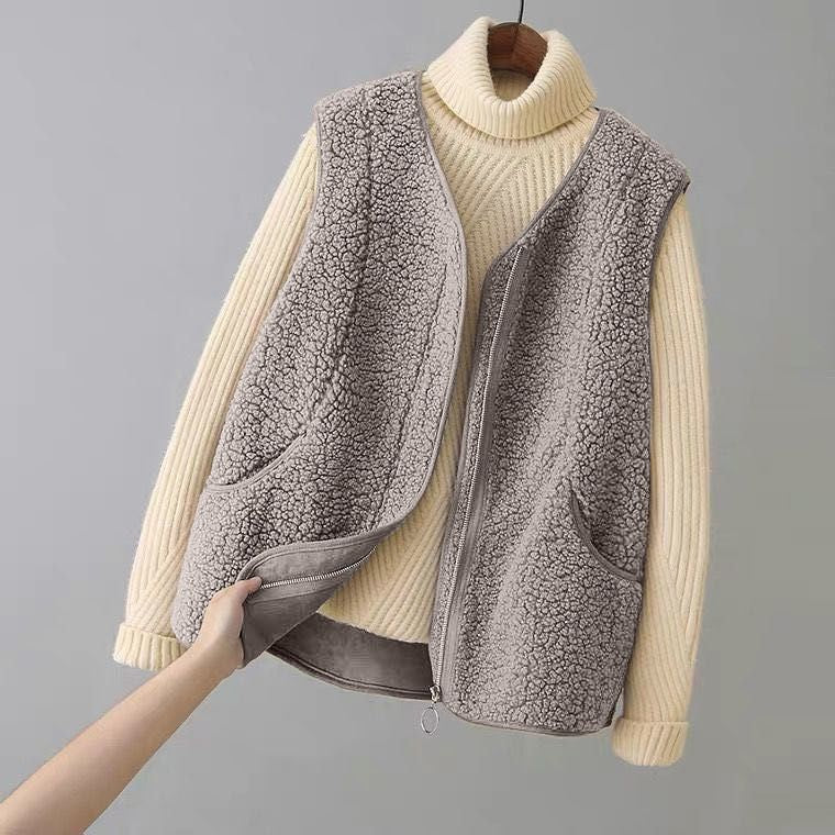 Lumina Wear Valentina fuzzy vest with textured fabric and zipper closure, cozy and stylish for casual wear.