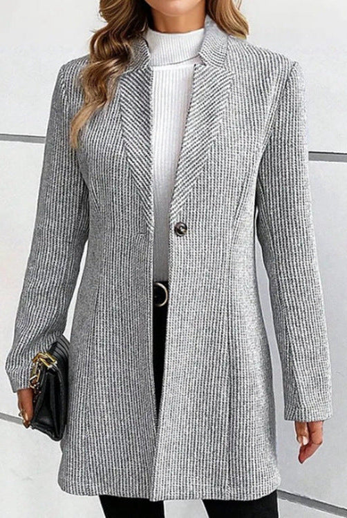 Elegant Valentina Lumina women's mid-length jacquard coat with single-breasted design, stylish and sophisticated outerwear.