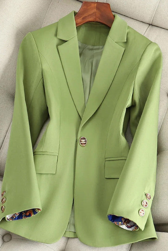 Lumina Wear Valentina lightweight sleek one-button blazer with classic fit, shown in a tailored design and neutral color.