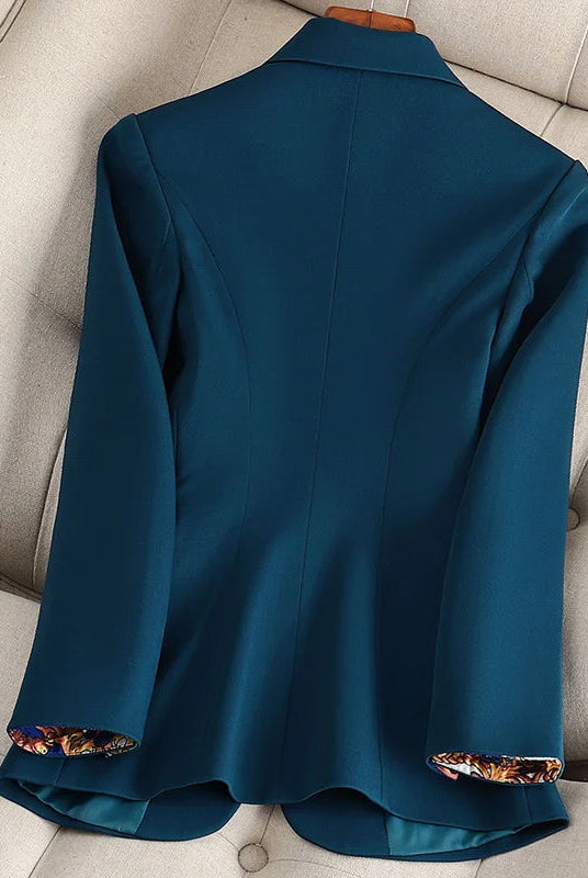Lumina Wear Valentina lightweight sleek one-button blazer featuring a classic fit, shown in a tailored, structured style.