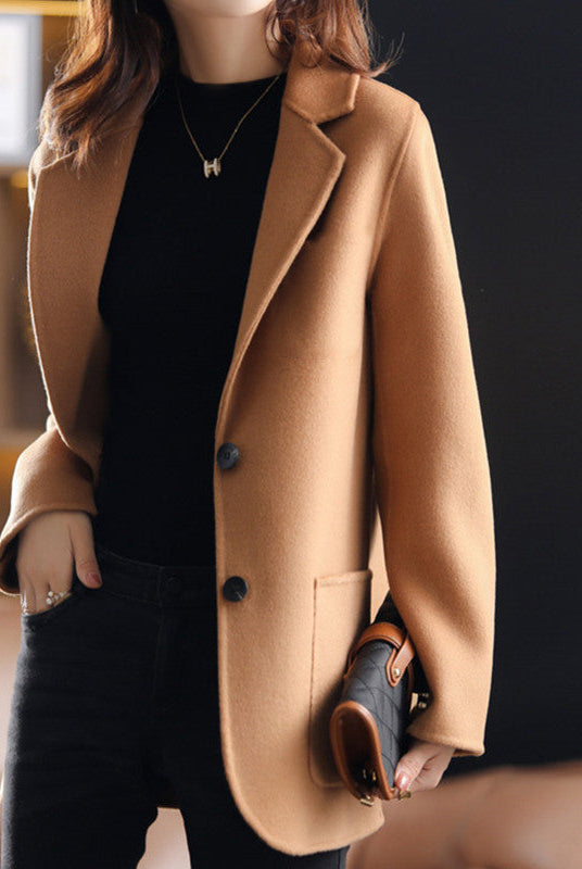 Valentina Lumina Wear relaxed fit wool blend winter overcoat with lapel collar, stylish and warm outerwear for cold weather.