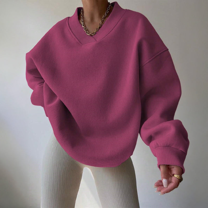 Lumina Wear Valentina pastel oversized V-neck sweater, relaxed fit, soft knit, ideal for casual and cozy styling.