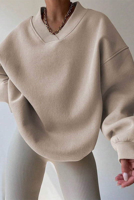 Lumina Wear Valentina pastel oversized sweater with relaxed fit and V-neckline, soft knit fabric, casual stylish pullover.