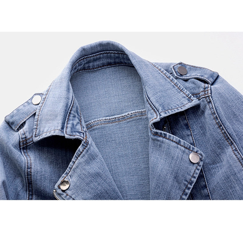 Black vintage moto cut denim jacket with zip pockets from Lumina Wear Verona collection, featuring classic style and detailed stitching.
