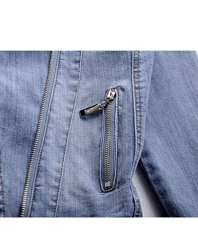 Black vintage moto cut denim jacket by Lumina Wear with zip pockets, featuring a stylish and classic design.