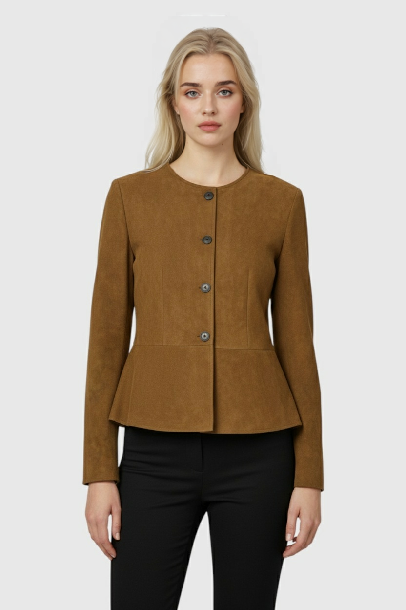 Victoria Lumina vintage casual jacket for women featuring timeless design and chic style, shown on a model.