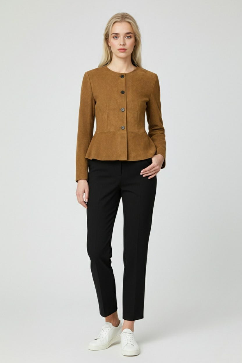 Light blue vintage casual women's jacket by Lumina Wear featuring a classic design and stylish fit.