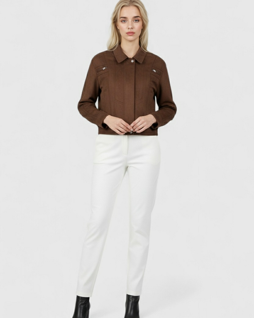 Dark brown Victoria bomber jacket by Lumina Wear, featuring a stylish and versatile design with a sleek, modern look.