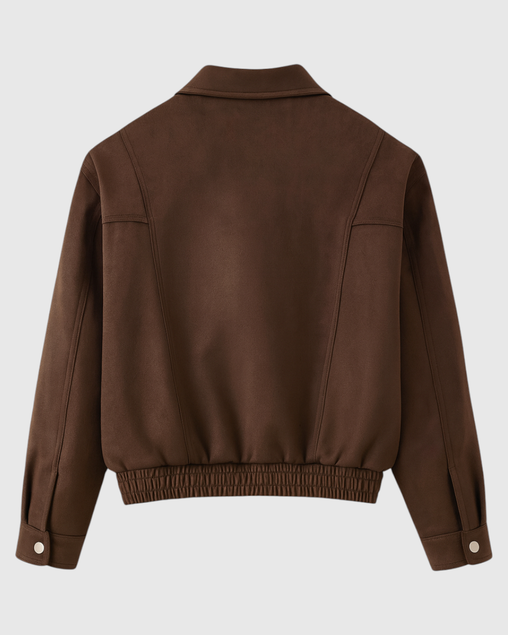 Dark brown Victoria bomber jacket by Lumina Wear, featuring an elegant design and versatile style for casual or smart looks.