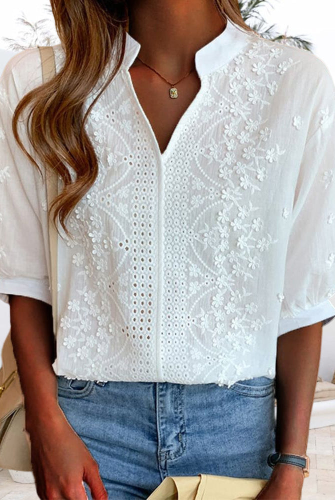 Victoria Lumina Wear elegant puff sleeve blouse with V neck design, shown in soft fabric and stylish fit.