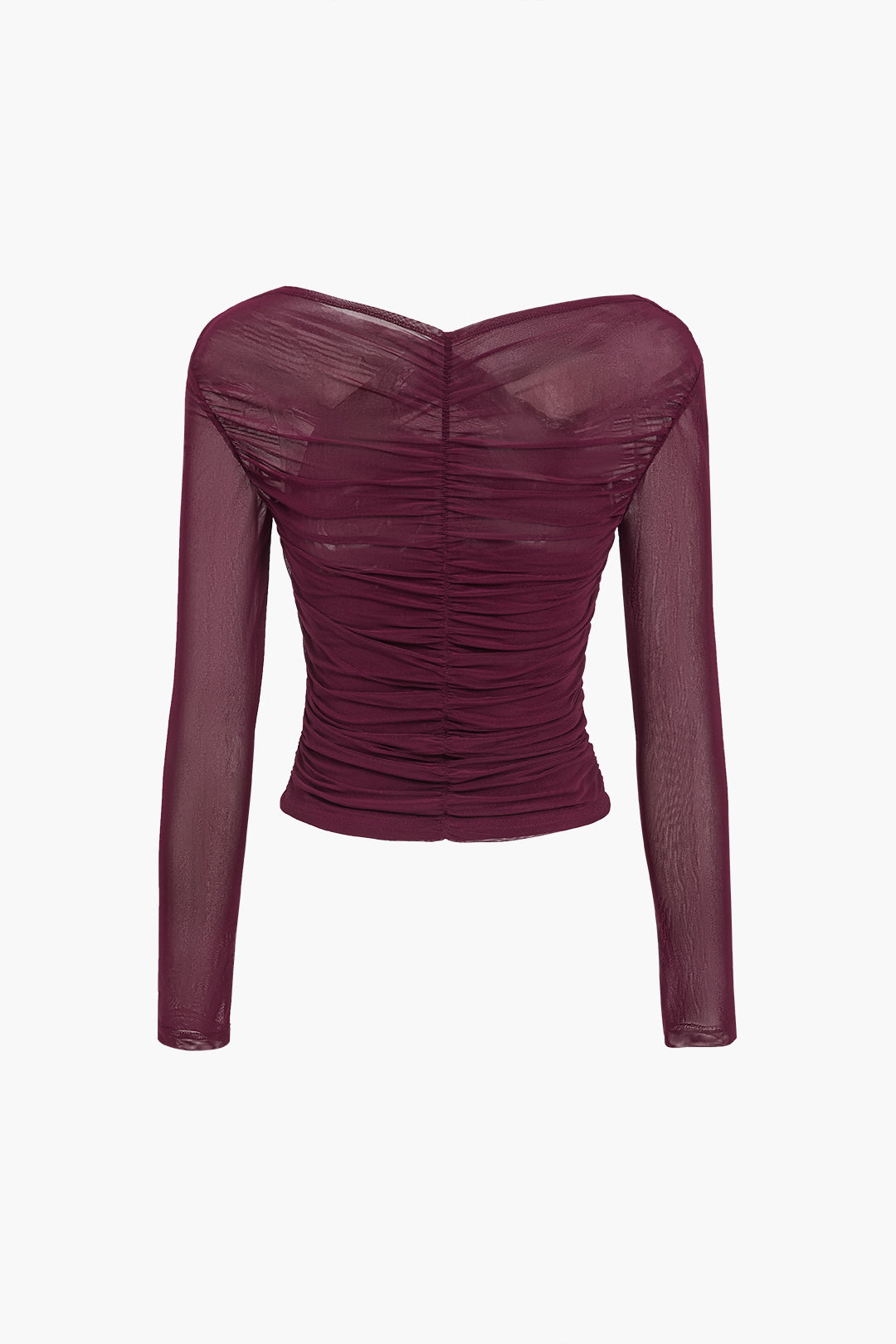 Lumina Wear Victoria elegant ruched mesh blouse with long sleeves, stylish and fitted for a sophisticated look.