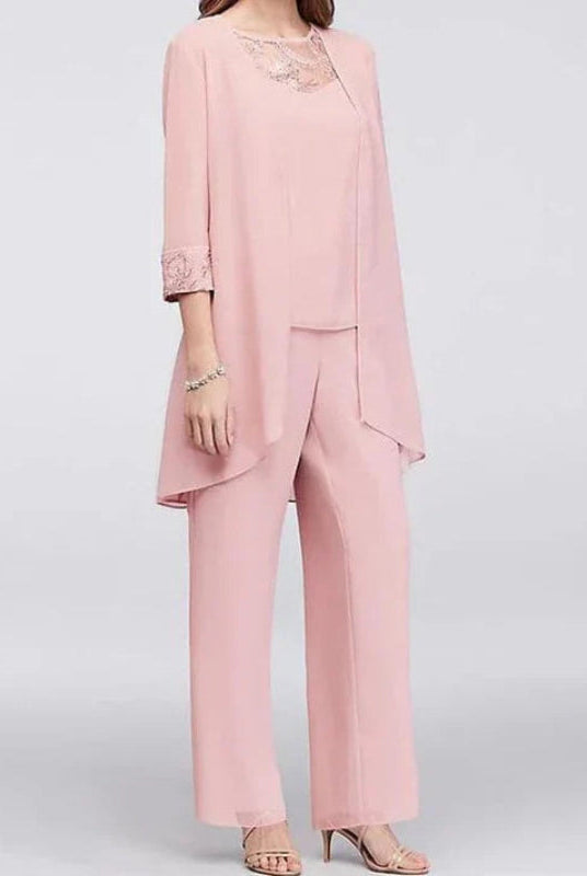 Elegant spring three-piece pant set by Lumina Wear featuring stylish tops and pants in a versatile, sophisticated design.
