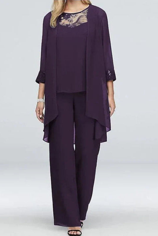 Elegant spring three-piece pant set from Lumina Wear, featuring stylish coordinated top, pants, and jacket for versatile fashion.