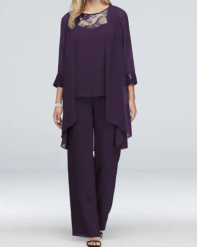 Elegant spring three-piece pant set by Lumina Wear featuring stylish, versatile design and comfortable fit in a light, sophisticated look.