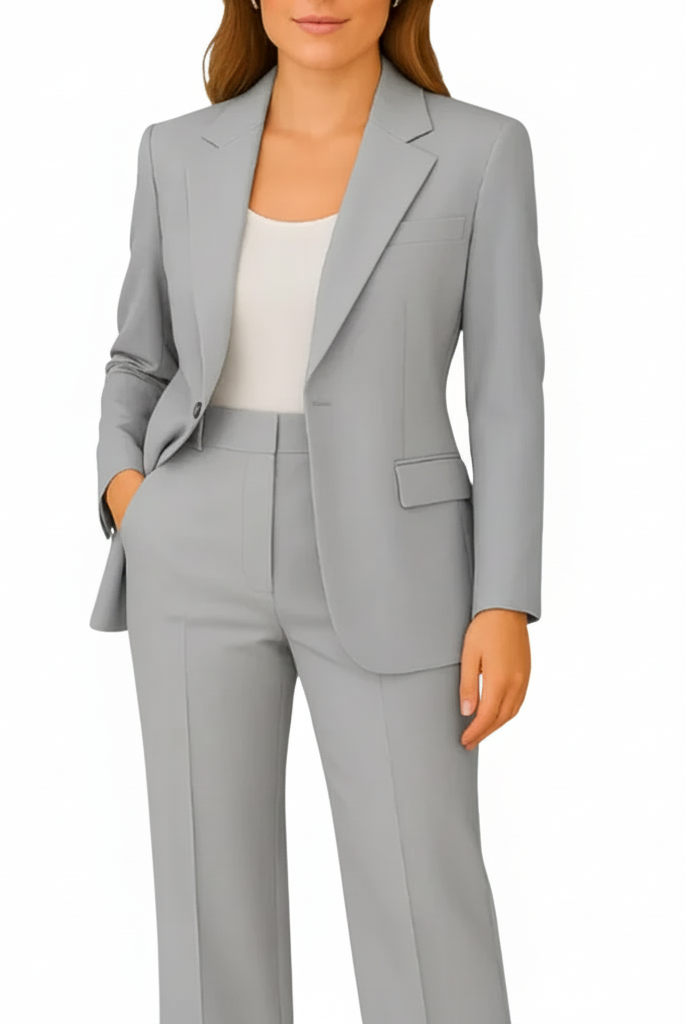 Victoria Lumina Wear tailored suit set featuring a streamlined blazer and matching trousers, perfect for professional or formal occasions.
