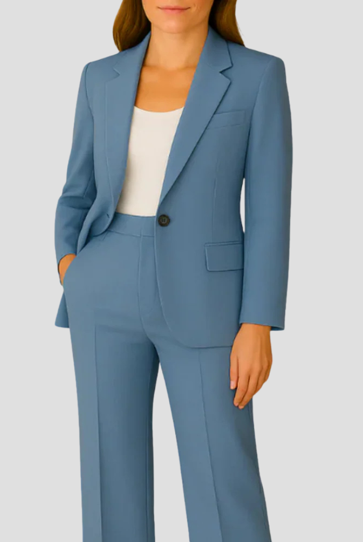Victoria Lumina Wear tailored suit set featuring a sleek blazer and matching trousers, perfect for professional or formal wear.