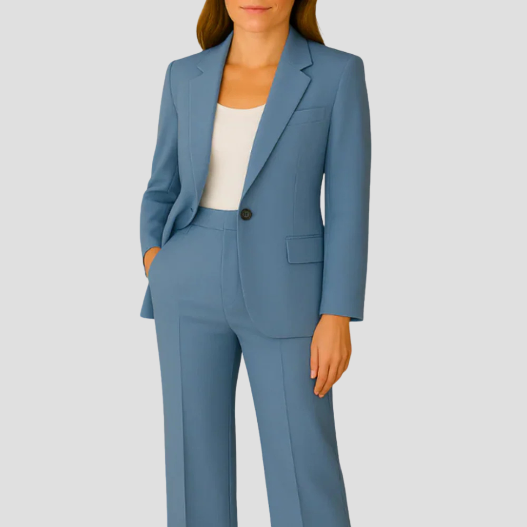 Victoria Lumina Wear tailored suit set featuring a sleek blazer and matching trousers, perfect for professional or formal wear.