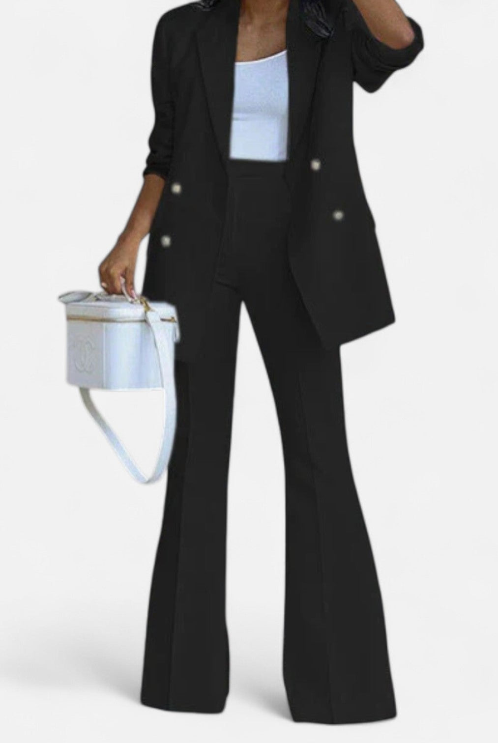 Lumina Wear Victoria women's tailored double-breasted blazer and pants suit with elegant design, stylish office or formal wear.
