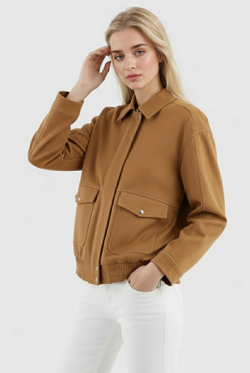Victoria Lumina brown suede bomber jacket with trendy style and timeless appeal, featuring a classic fit and stylish design.