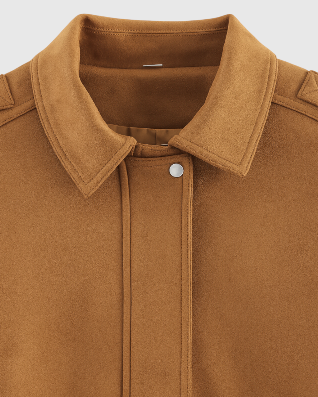 Lumina Wear Victoria brown suede bomber jacket with a trendy design and timeless appeal, shown on a model.
