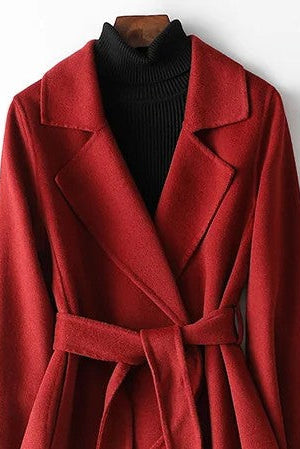 Women's Virginia Wool Coat by Lumina Wear featuring an elegant A-line silhouette and belted design, perfect for stylish winter wear.