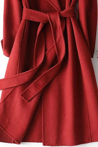 Elegant women's Virginia wool coat by Lumina Wear featuring an A-line silhouette and belted design, perfect for stylish warmth.