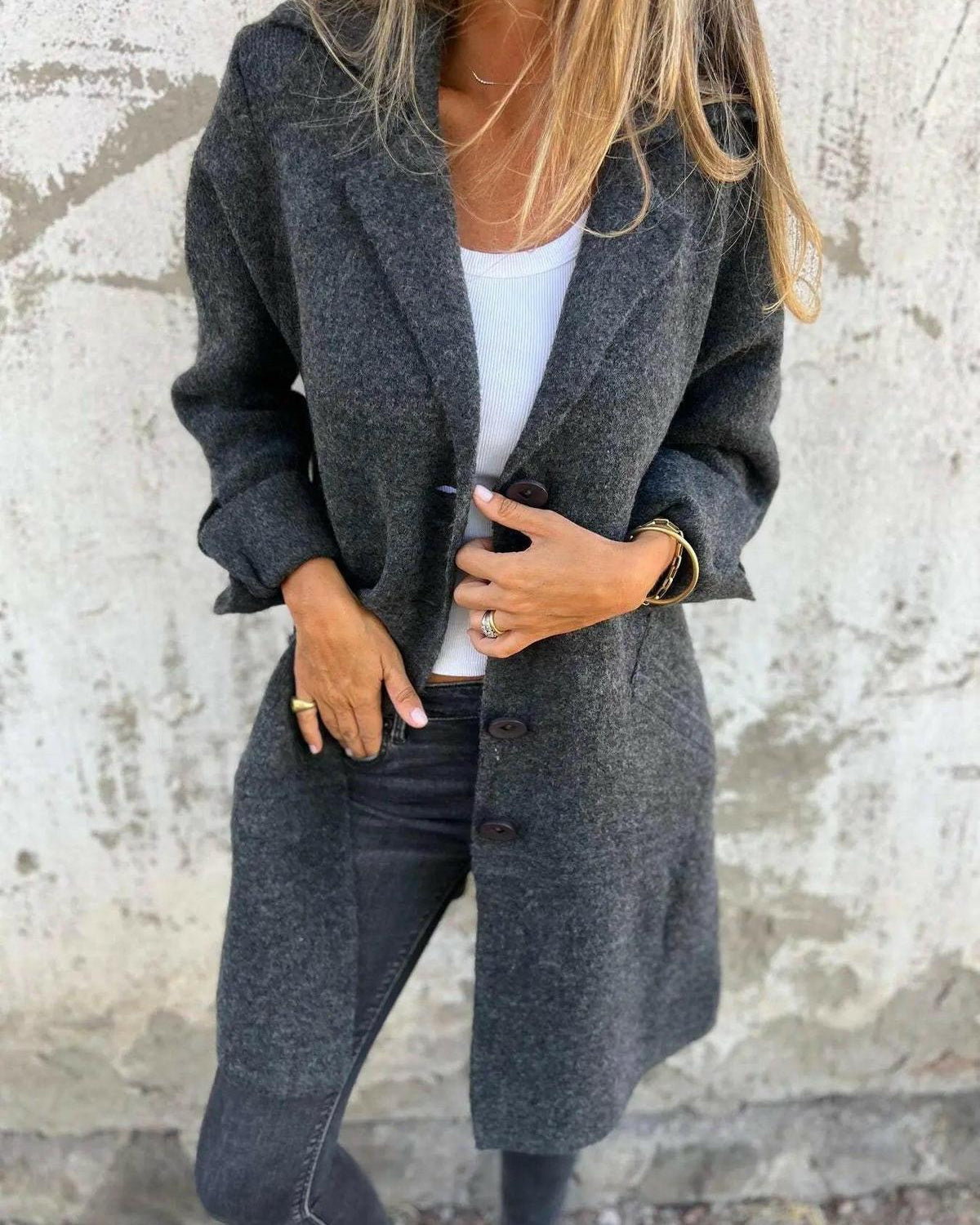 Green Lumina Wear Ada long knit coat with a stylish, cozy design, perfect for layered winter or fall fashion.