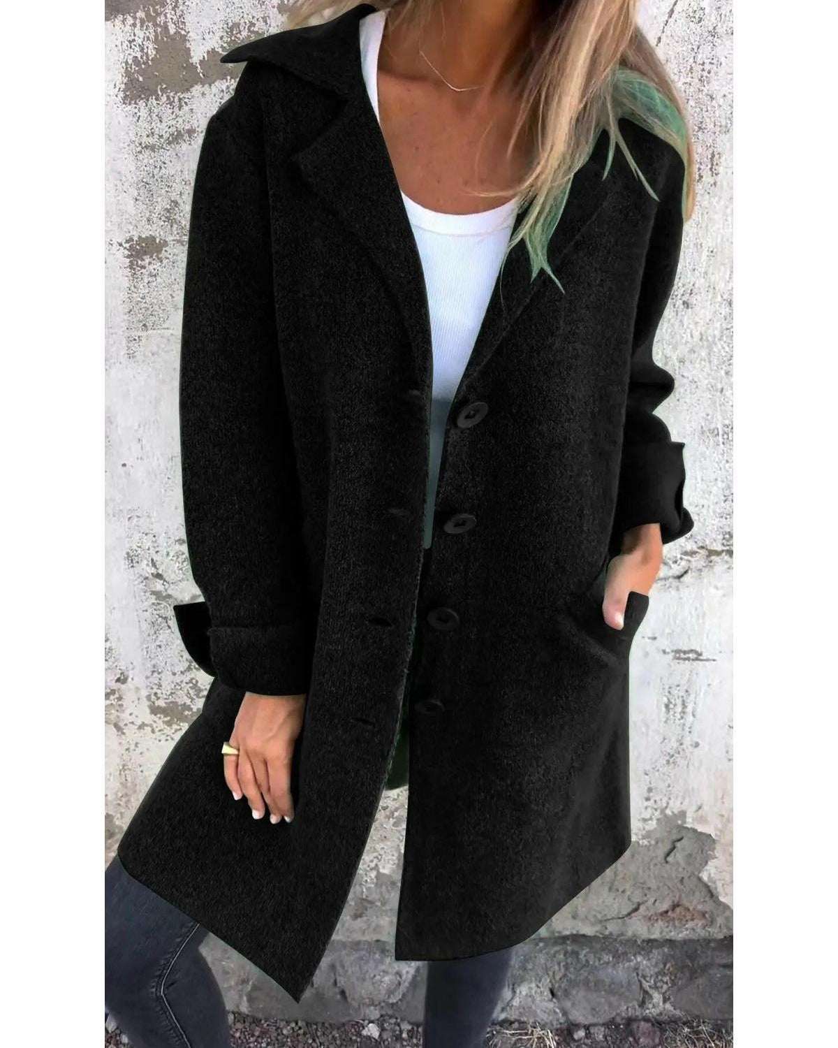 Green Lumina Wear Ada long knit coat with a stylish, cozy design perfect for layered winter fashion.