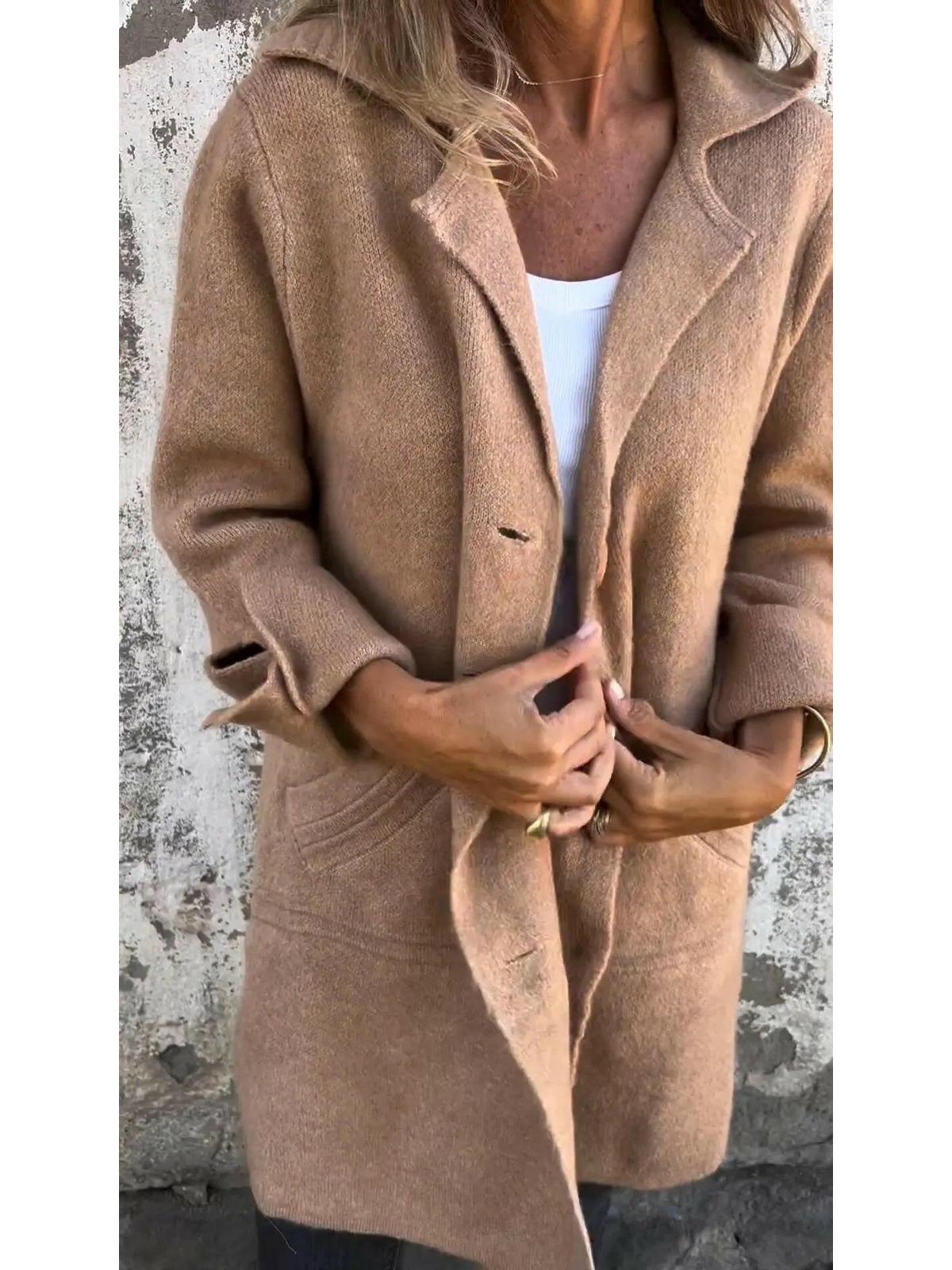 Green Ada™ long knit coat by Lumina Vancouver, stylish and cozy, shown on a model against a neutral background.