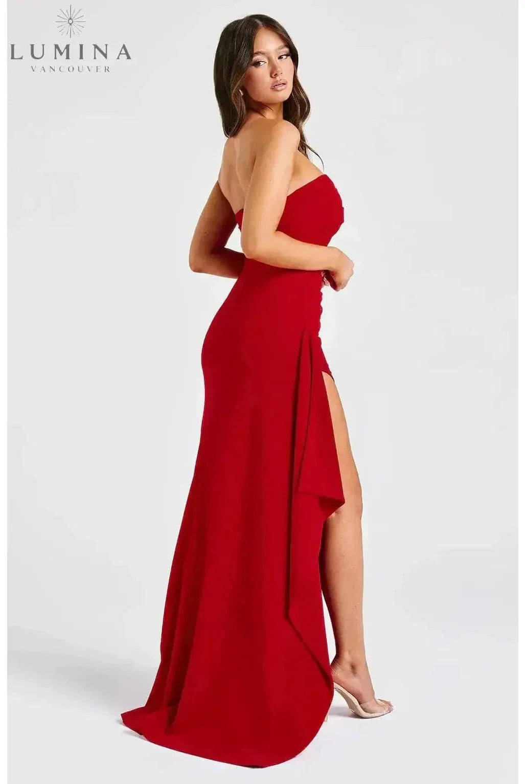 Black Ailiana Radiance Split Dress by Lumina Wear featuring a stylish design and elegant silhouette, perfect for evening wear.