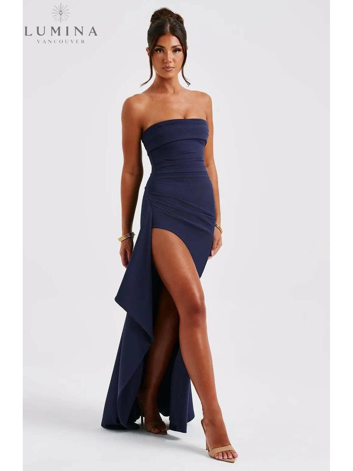 Black Ailiana Radiance Split Dress by Lumina Vancouver, showing a stylish dress with split design and elegant fit.