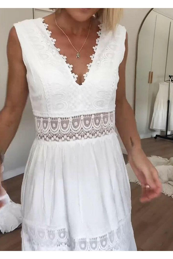 Lumina Vancouver Alexa Lace V-Neck Cami Dress, stylish sleeveless dress with lace details, perfect for summer or casual events.