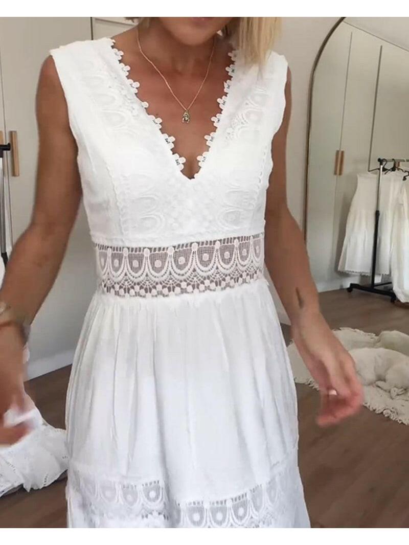 Lumina Vancouver Alexa Lace V-Neck Cami Dress, stylish sleeveless dress with lace details, perfect for summer or casual events.
