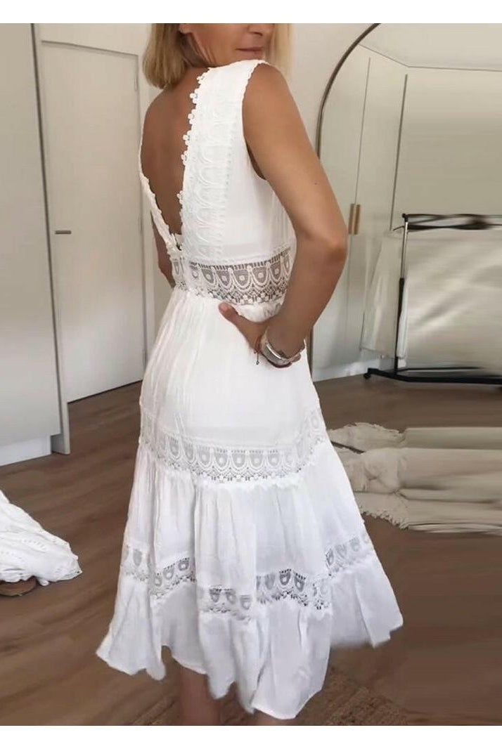 Lumina Vancouver Alexa™ lace V-neck cami dress, sleeveless summer dress with delicate lace details, perfect for casual or dressy occasions.