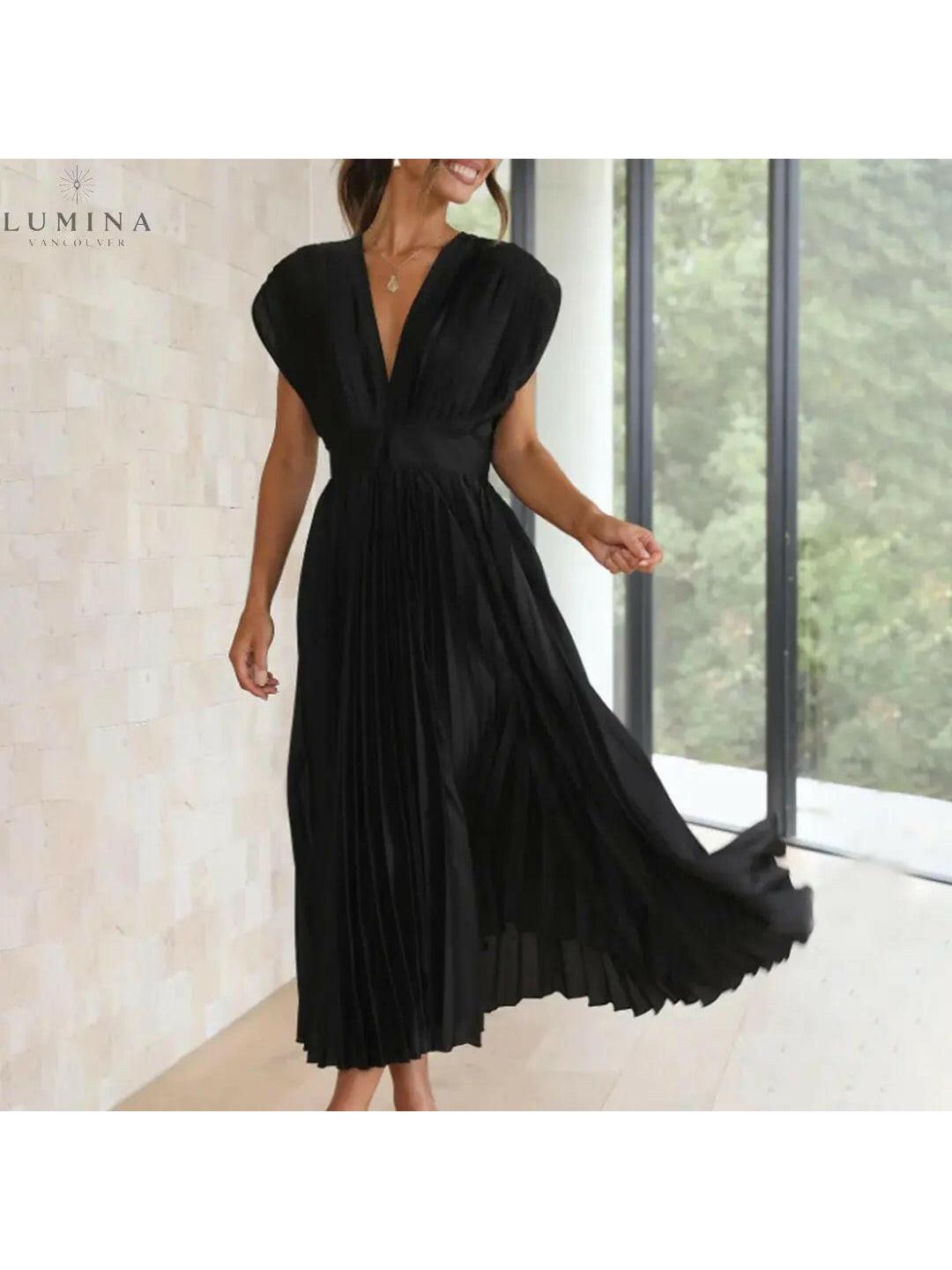 Alexia elegant champagne wedding guest dress by Lumina Vancouver, size 8-10, featuring a sophisticated and stylish design.