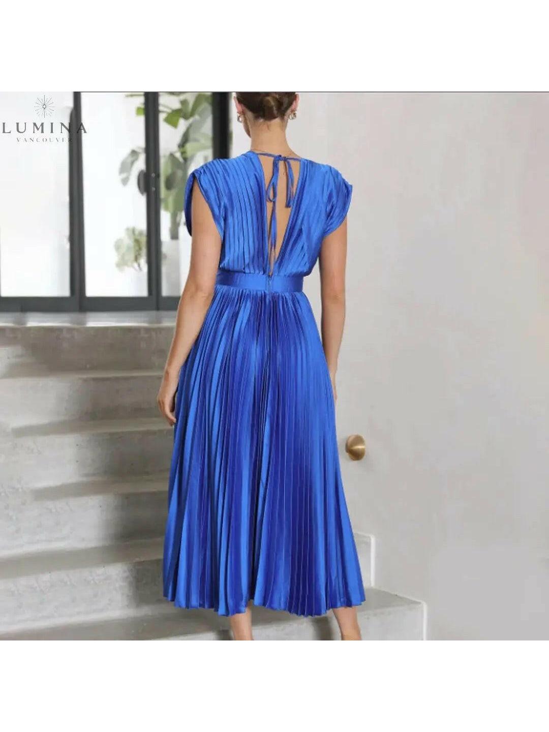 Alexia elegant champagne wedding guest dress by Lumina Vancouver, size 8-10, stylish and sophisticated for special occasions.