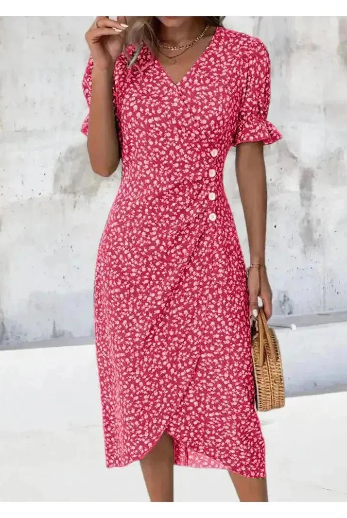 Green Alexxe modern chic floral dress by Lumina Vancouver, featuring a stylish design and elegant floral pattern.