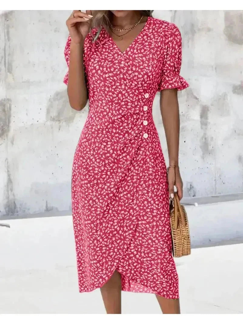 Green Alexxe modern chic floral dress by Lumina Vancouver, featuring a stylish design and elegant floral pattern.