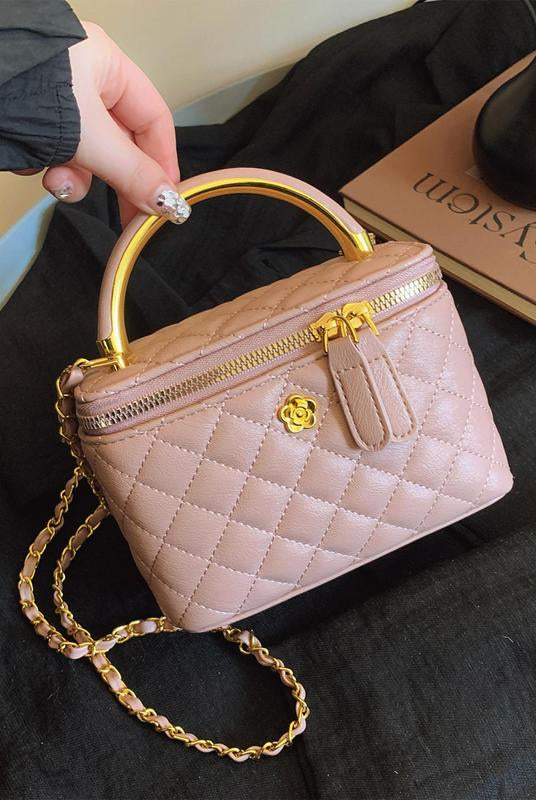 White quilted Lumina Trendy Alice crossbody handbag with adjustable strap, stylish and compact for everyday use.