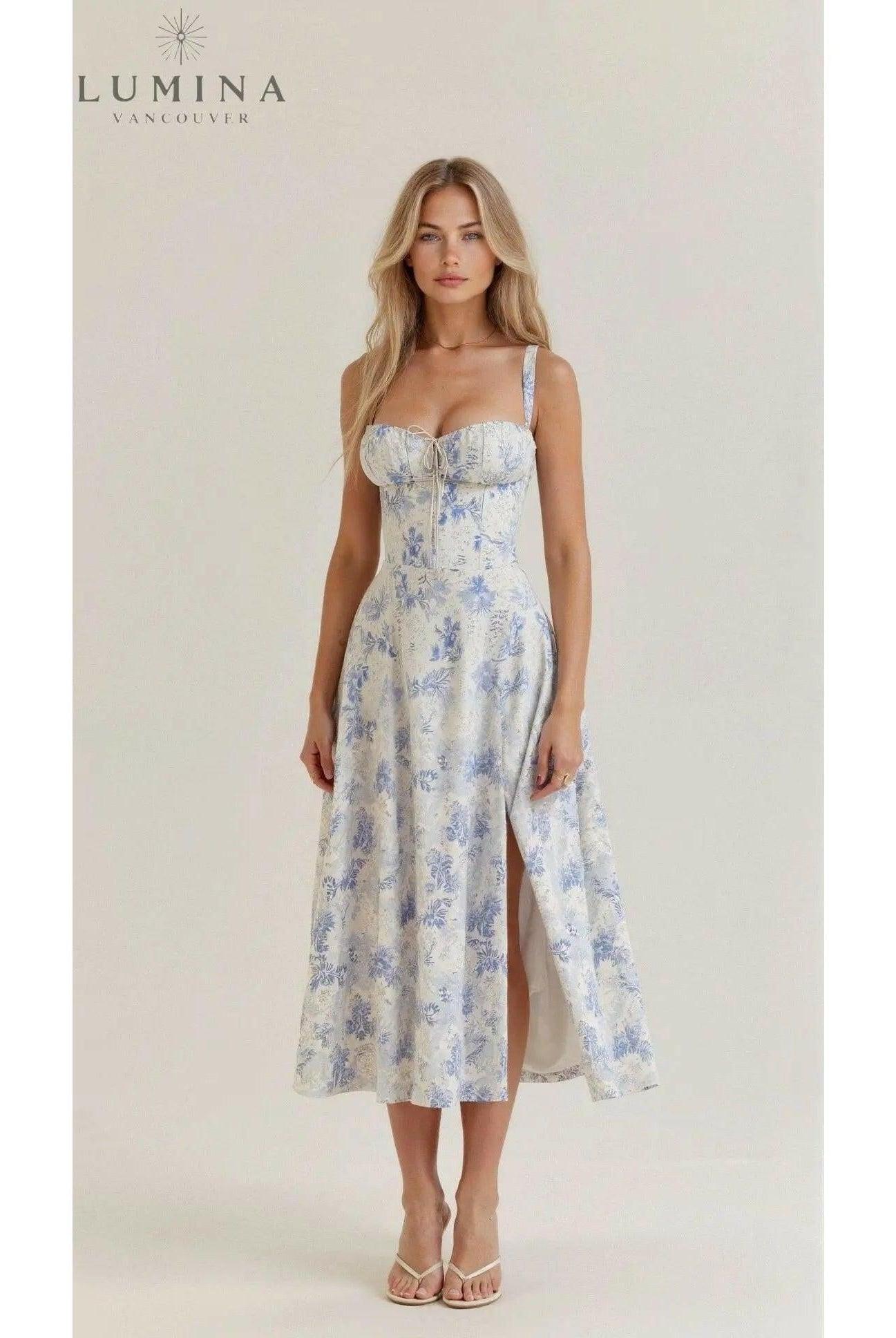 Yellow Alina waist dress by Lumina Wear, elegant evening dress with flattering fit, perfect for weddings and formal occasions.