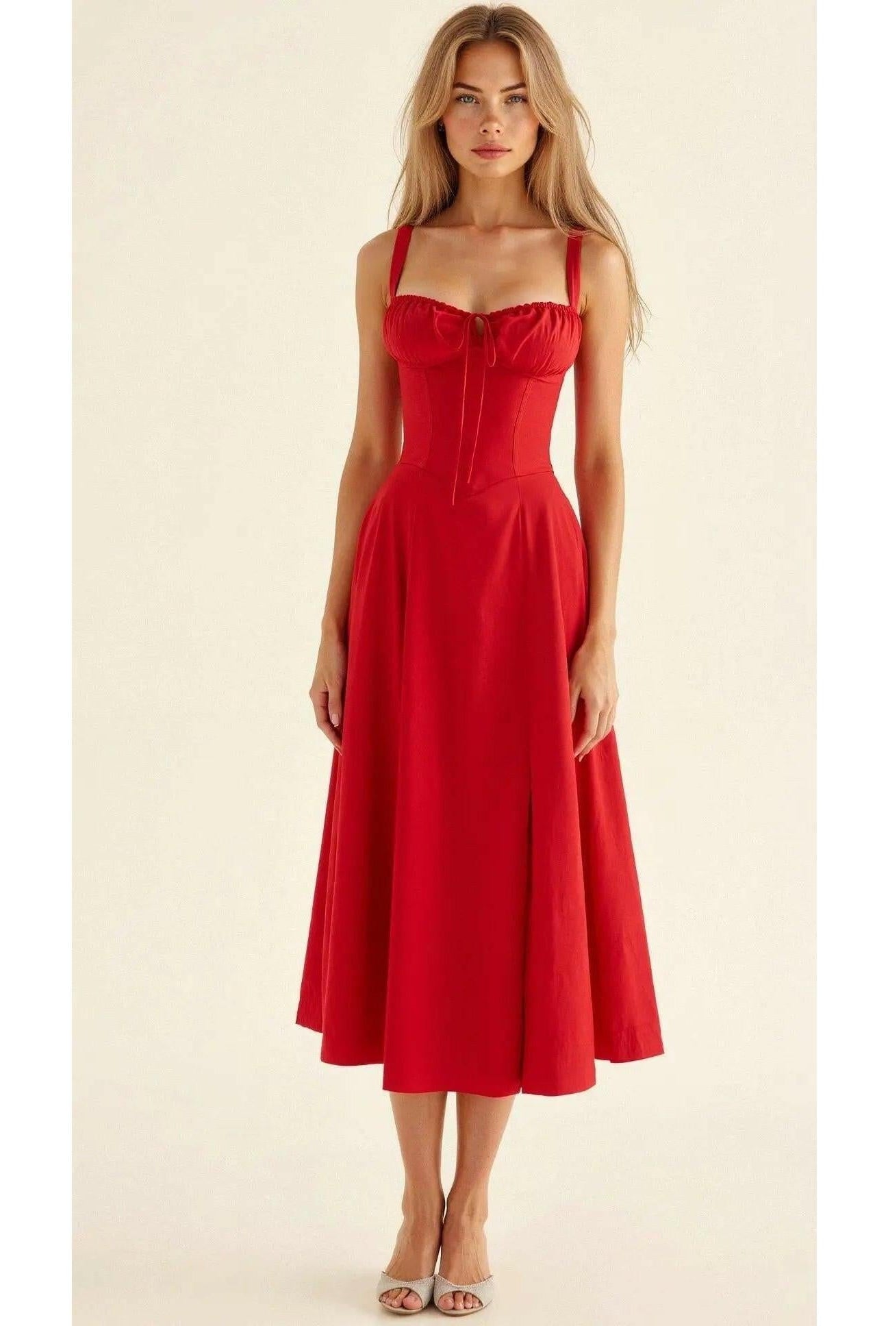Yellow Lumina Wear Alina elegant waist dress, chic evening dress with flattering fit, perfect for wedding guests.