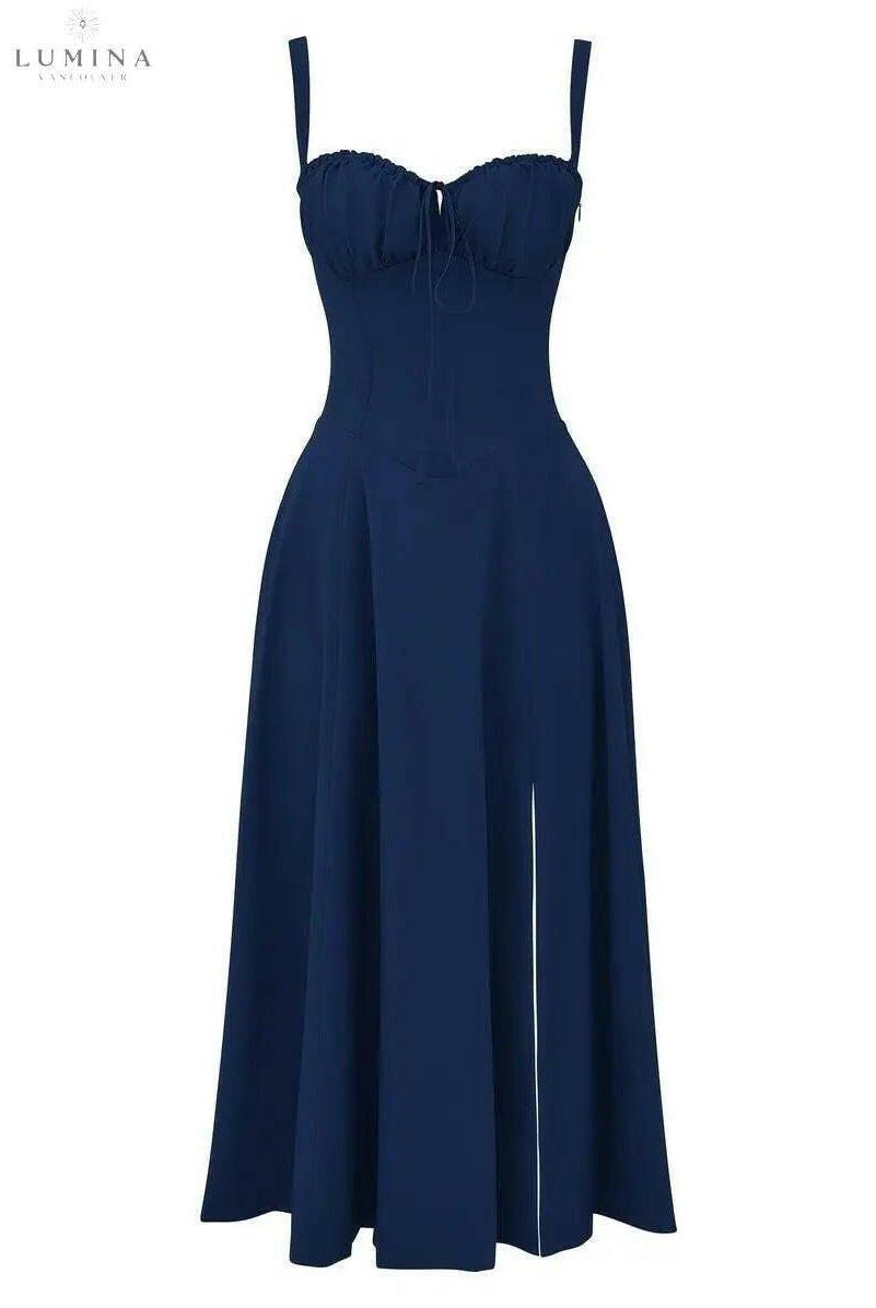 Yellow Lumina Wear Alina elegant waist dress, chic evening dress with flattering fit, perfect for wedding guests.