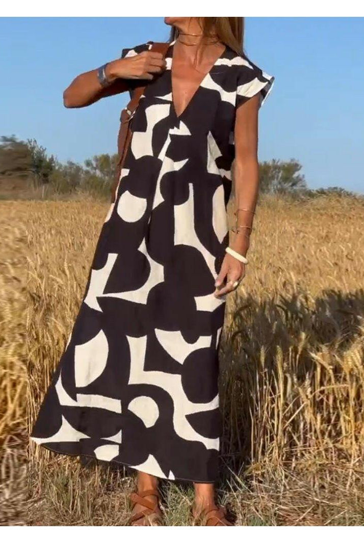 Black Alvina™ Relaxed Abstract Dress by Lumina Vancouver, featuring a loose fit and artistic print, perfect for casual wear.