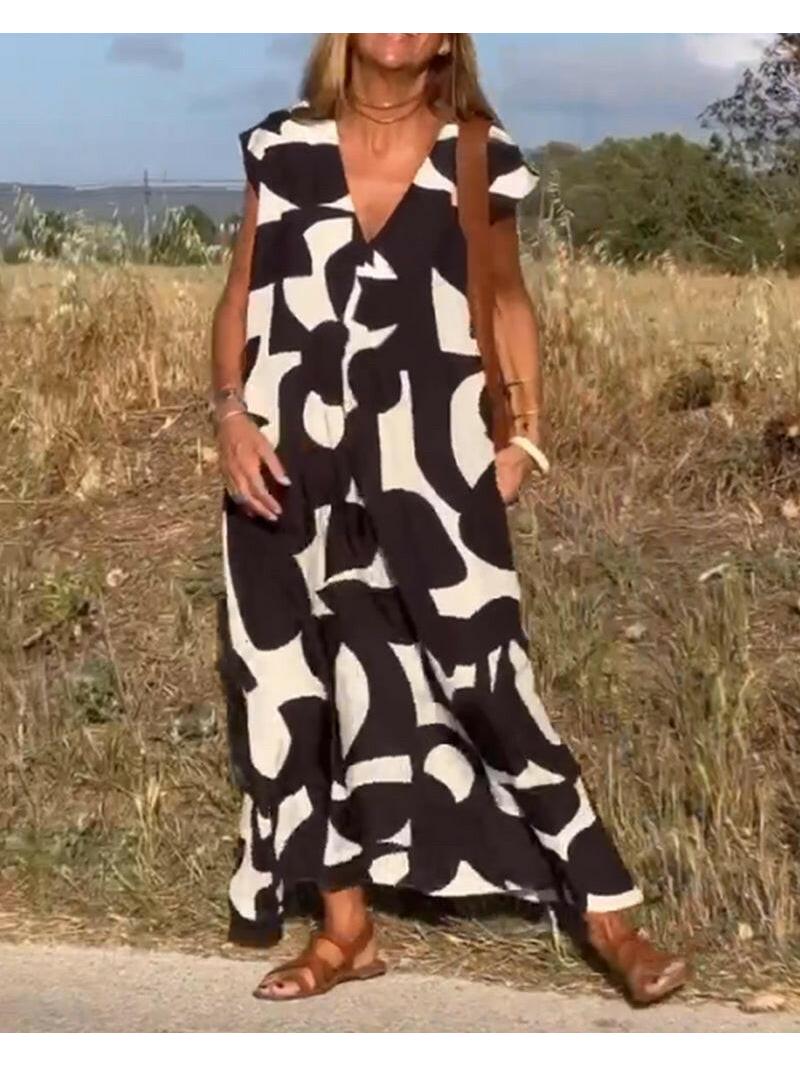 Black Alvina™ Relaxed Abstract Dress by Lumina Vancouver, featuring a loose fit and artistic print, perfect for casual wear.