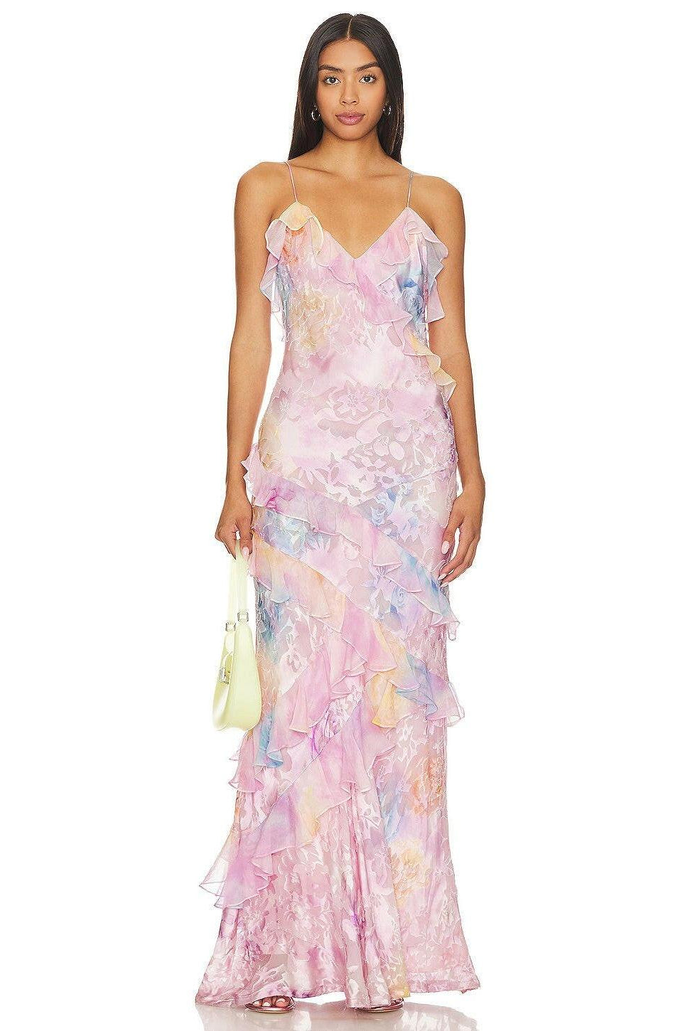 Pink lightweight sleeveless maxi dress by Lumina Wear, styled on a model with a flowing design and casual summer look.