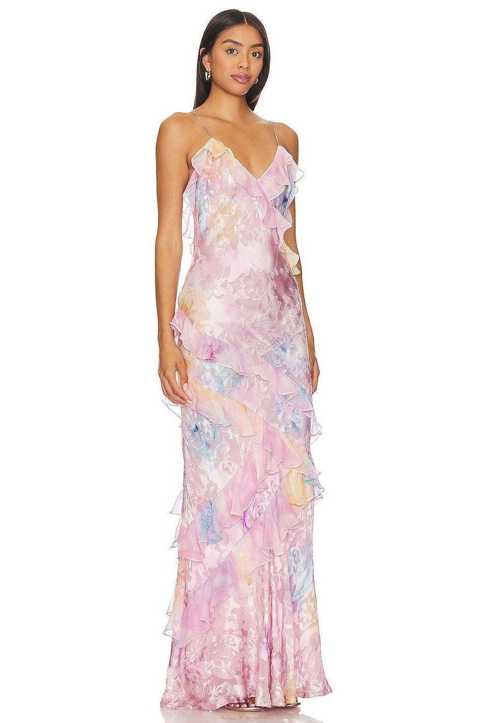 Pink Perrine lightweight sleeveless maxi dress by Lumina Wear, flowing fabric and elegant design for warm-weather wear.