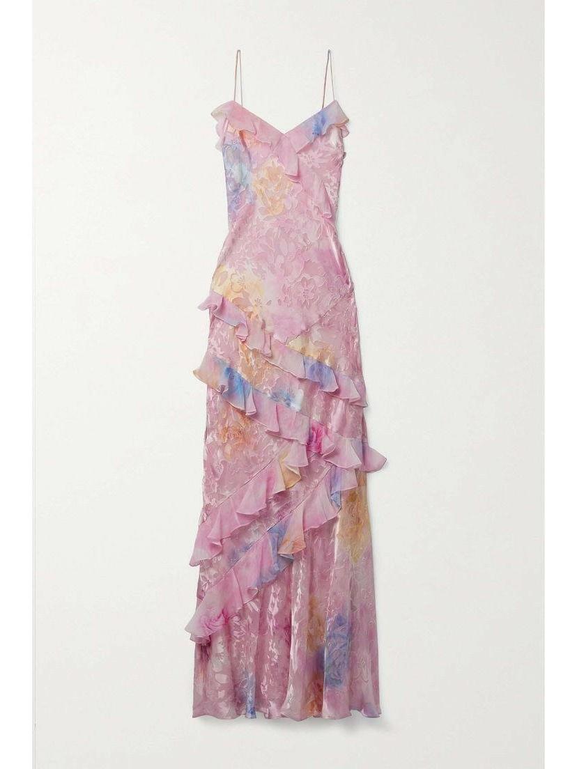 Amanda wearing a pink lightweight sleeveless maxi dress by Lumina Vancouver, flowing and elegant for warm weather.